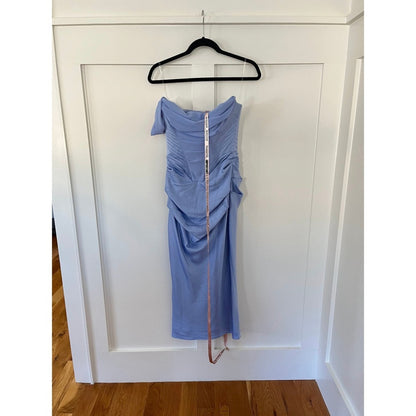 House of CB Natalye Sky Blue Off Shoulder Corset Ruched Midi Dress Size S