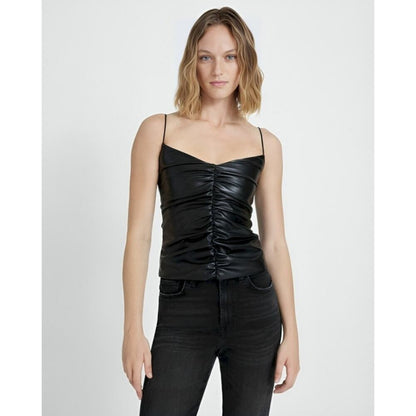 7‎ For All Mankind Faux Leather Ruched Cami Tank Black Size XS Pullover Gothic