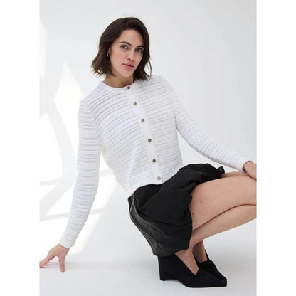 Cotton by Autumn Cashmere White Knit Cropped Cardigan Sweater Large