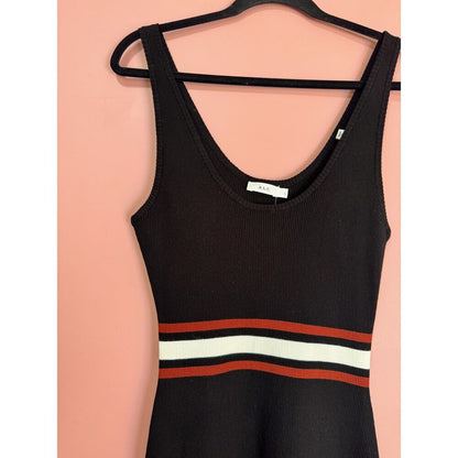 A.L.C. Anders Hankerchief Hem Ribbed Midi Dress in Black Stripe‎ Size Large