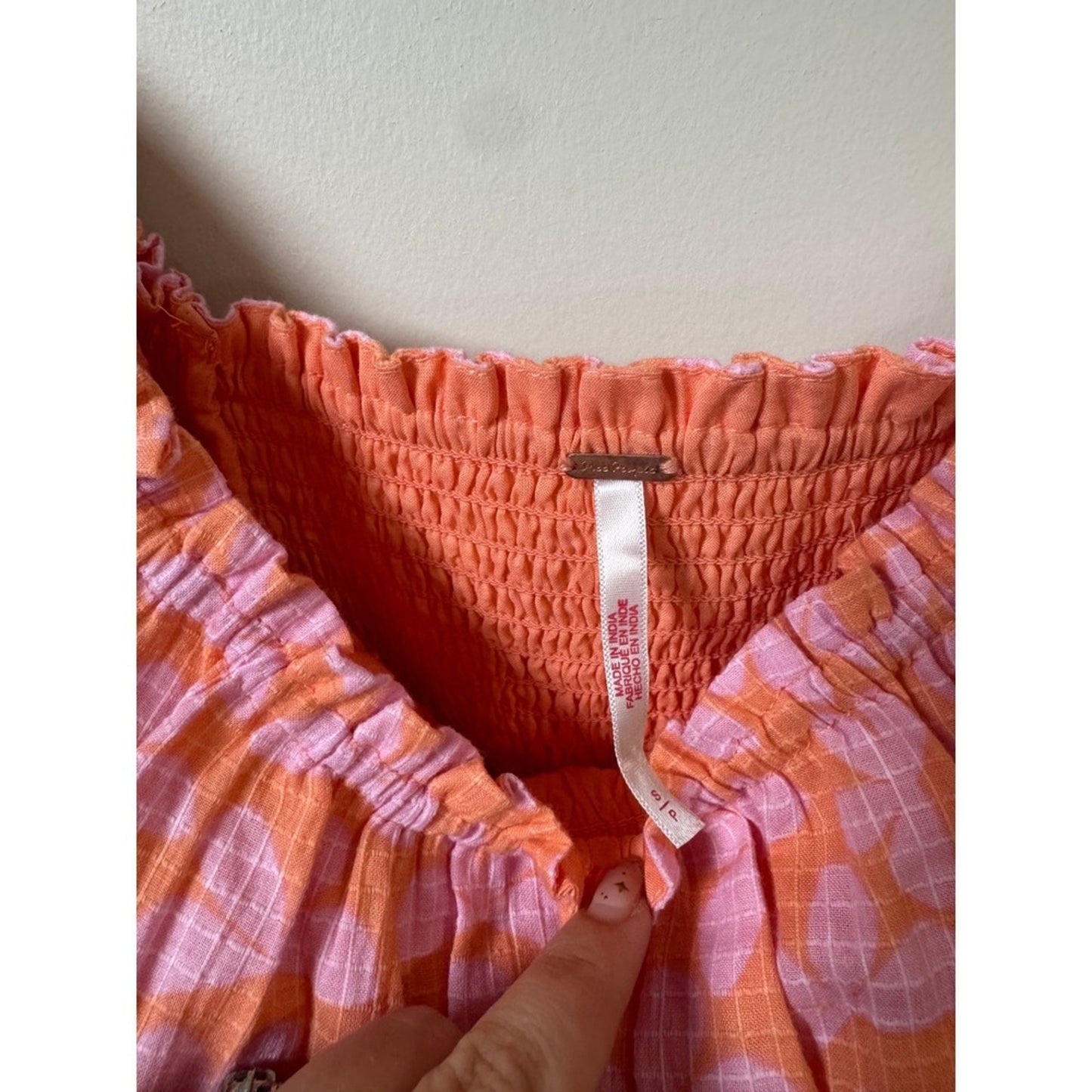 Free People Smocked Tube Top Pink Orange Floral Babydoll Small