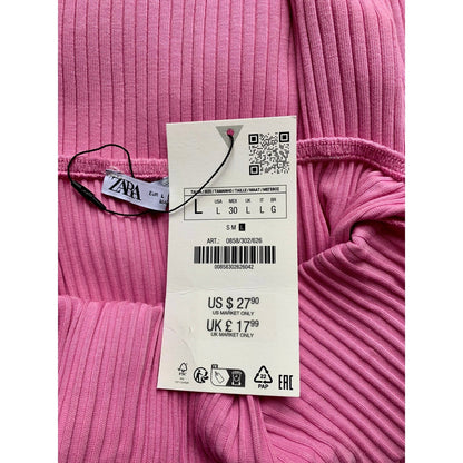 Zara Ribbed Halter Dress in Pink Large Mini Backless Knit Sleeveless Party