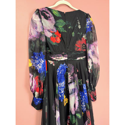 NEW NWT Mac Duggal Bishop Sleeve Floral Print Dress  STYLE 67872 Size 2