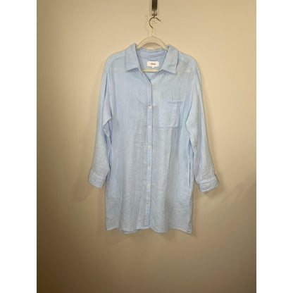 XIRENA Light Blue Gauze Cotton Button Down Shirt Dress Tunic Oversized Large