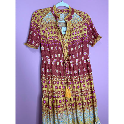 Free People Rare Feeling Maxi Dress in Multi Size XS Short Sleeve V-Neck Lined
