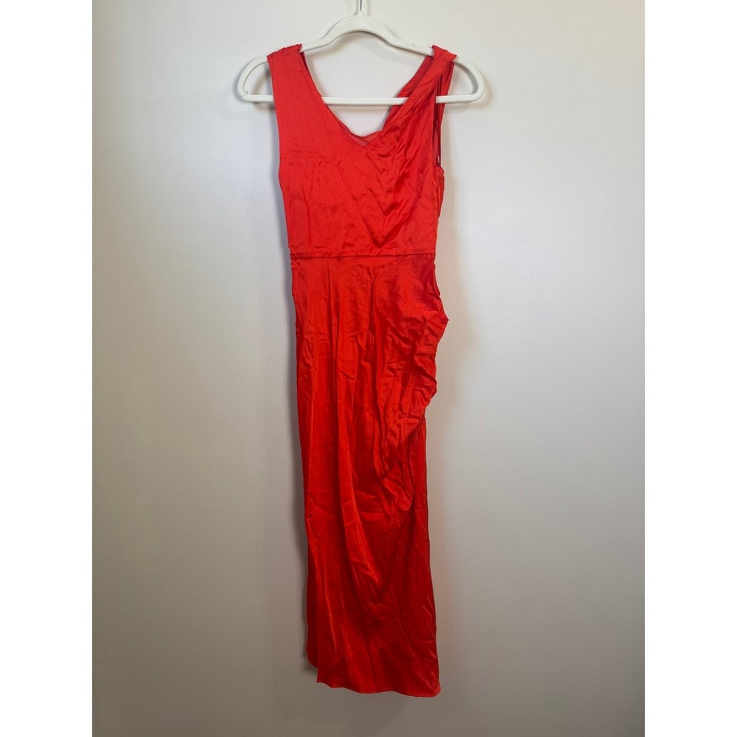 ALC Delfine Orange Silk Blend Cowl Neck Knotted Draped Midi Dress NEW