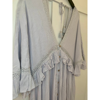 Free People Paradiso Maxi Dress in Pebbles Size XS Short Sleeve Button Front