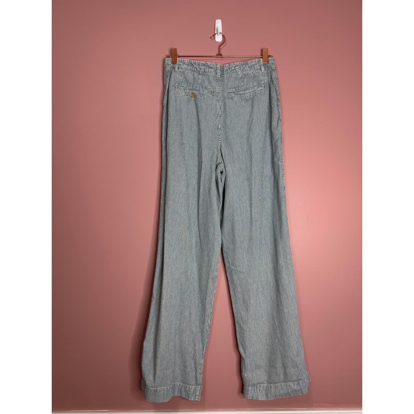 Free People Wanderlust Denim Suit Set in Blue Pinstripe Size 0 Pockets Cotton