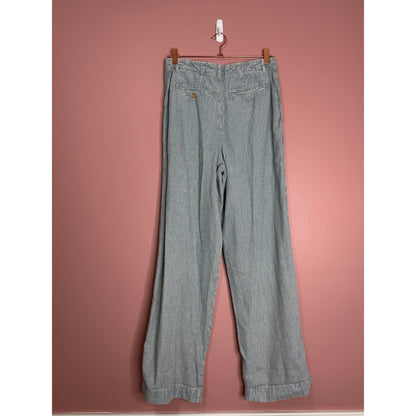 Free People Wanderlust Denim Suit Set in Blue Pinstripe Size 0 Pockets Cotton