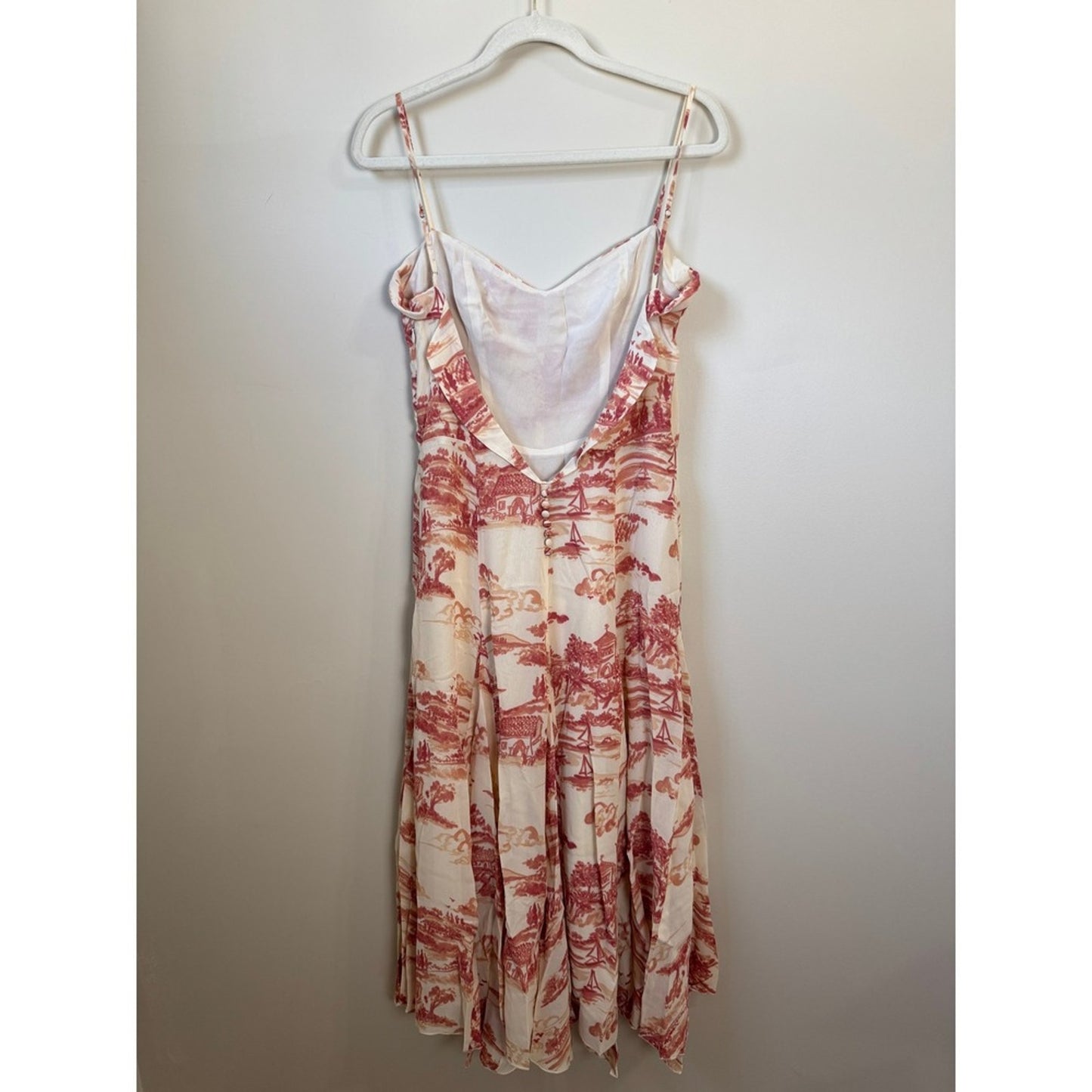 Reformation Fredo Print Sleeveless Midi Dress Red Cream Backless Button Detail
