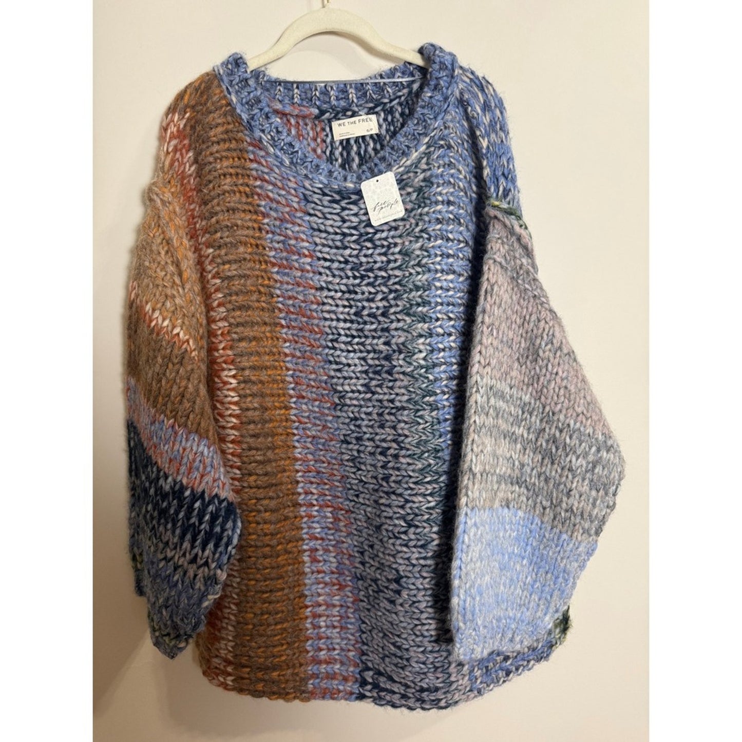 Free People We The Free Blue Stripe Alpaca Blend Chunky Knit Sweater S/P NEW