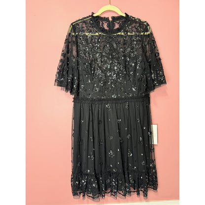 Mac Duggal Black Sequin High Neck Mini Dress Size 12 STYLE 9143