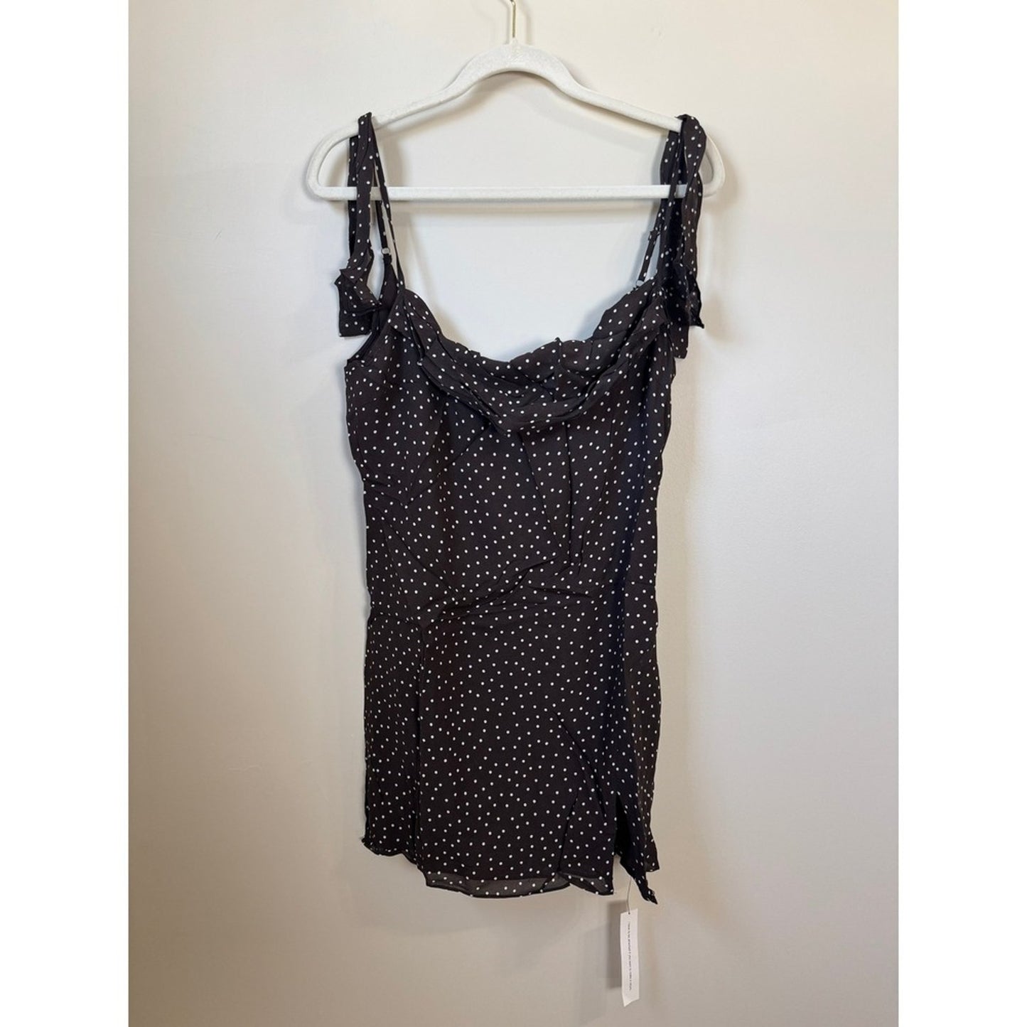Reformation Juliette Mini Dress Brown Polka Dot Cowl Neck Tie Strap Size 4