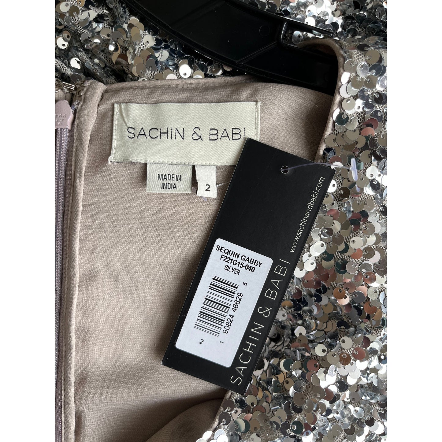 Sachin & Babi Sequin Gabby Silver Gown Size 2