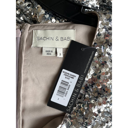 Sachin & Babi Sequin Gabby Silver Gown Size 2