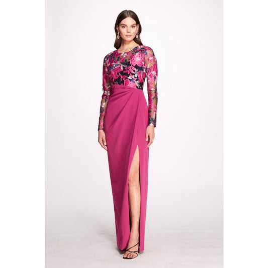 Marchesa Notte Cutout Embroidered Tulle and Crepe Gown Size 4