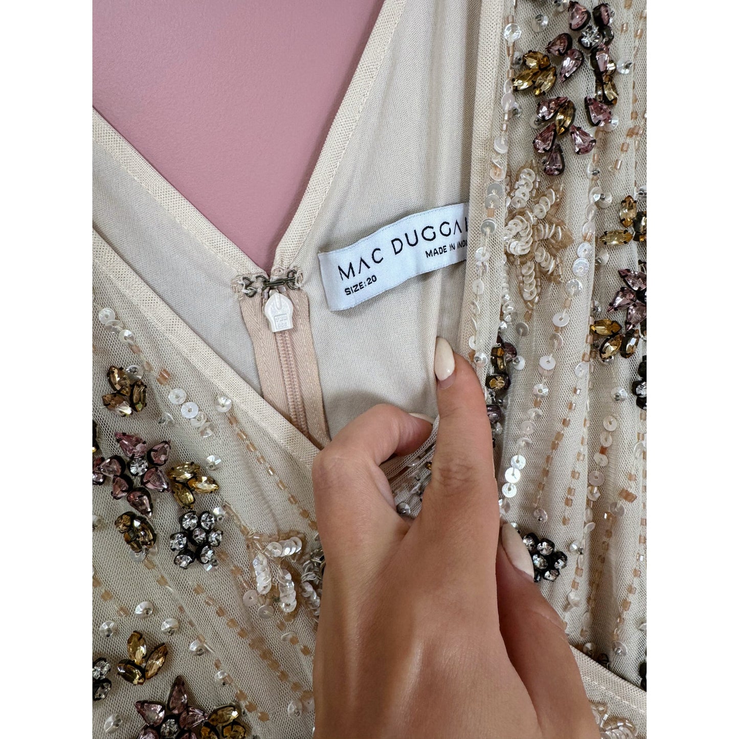 NEW NWT Mac Duggal Cap Sleeve Embellished Dress in Blush STYLE 93575 Size 20