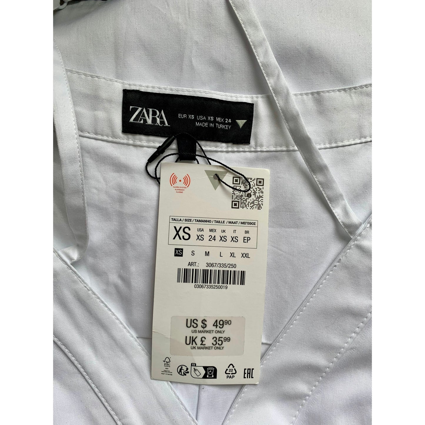 Zara Mini Dress in White Size XS Off Shoulder Button Front Long Sleeve Party