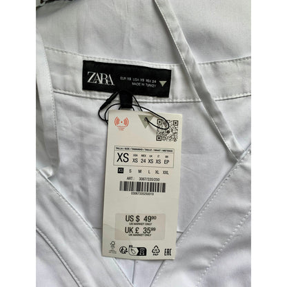 Zara Mini Dress in White Size XS Off Shoulder Button Front Long Sleeve Party