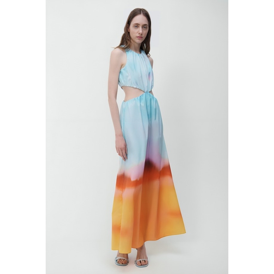 Jonathan Simkhai Alfie Maxi Dress in Sunset Blur Orchid Large Tie Dye Lined