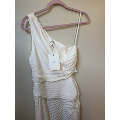 ALC Delfina One Shoulder Pleated Cutout Midi Dress Whisper White Size 8 NEW