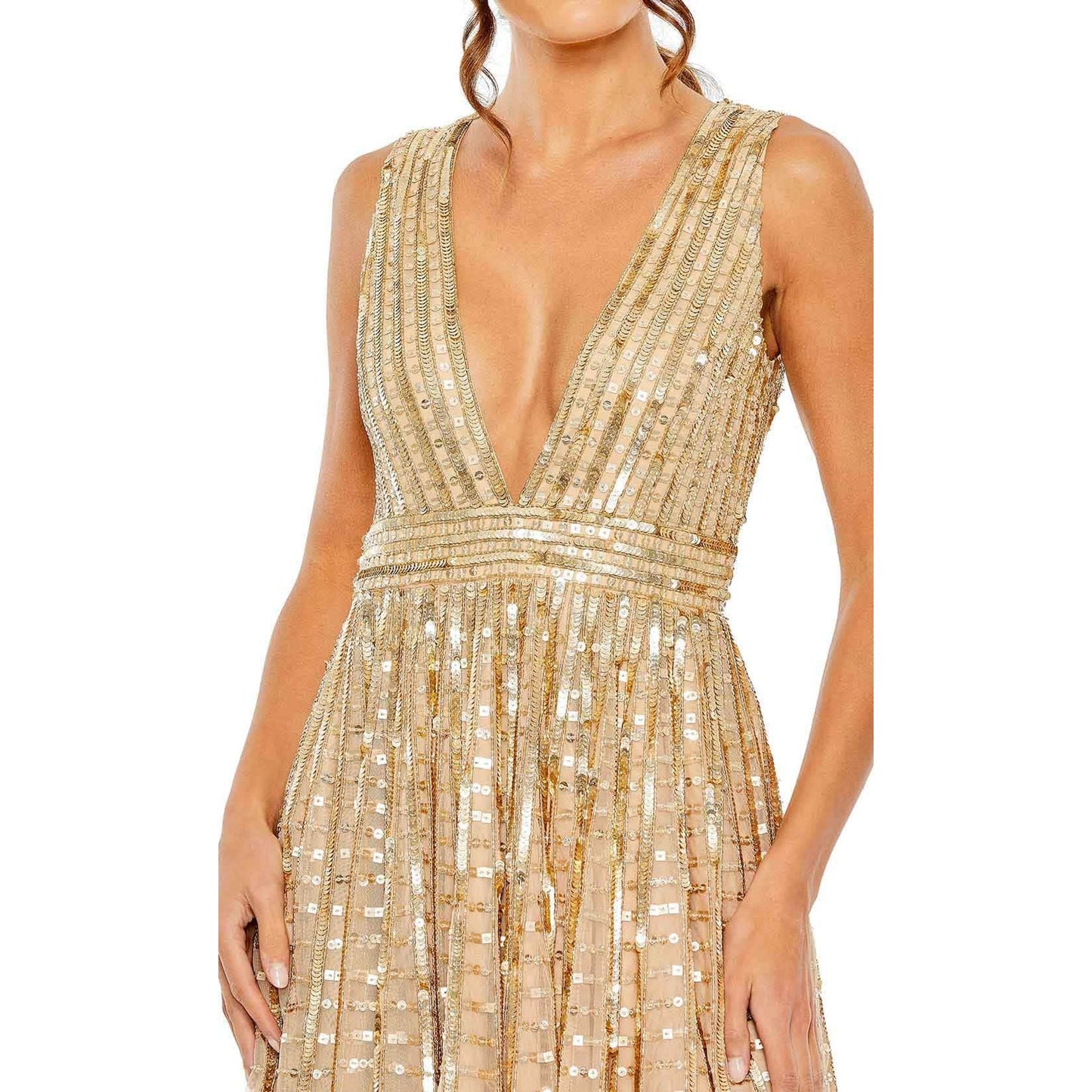 Mac Duggal Mini Beaded Gold Dress Size 4 Style 10982