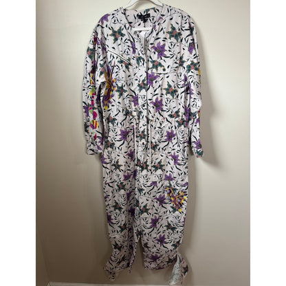 Isabel Marant Etoile Floral Bird Embroidered Utility Jumpsuit Ivory Purple