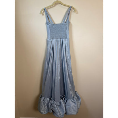 Show Me Your Mumu Light Blue Bubble Hem Maxi Dress Square Neck Smocked Back Gown