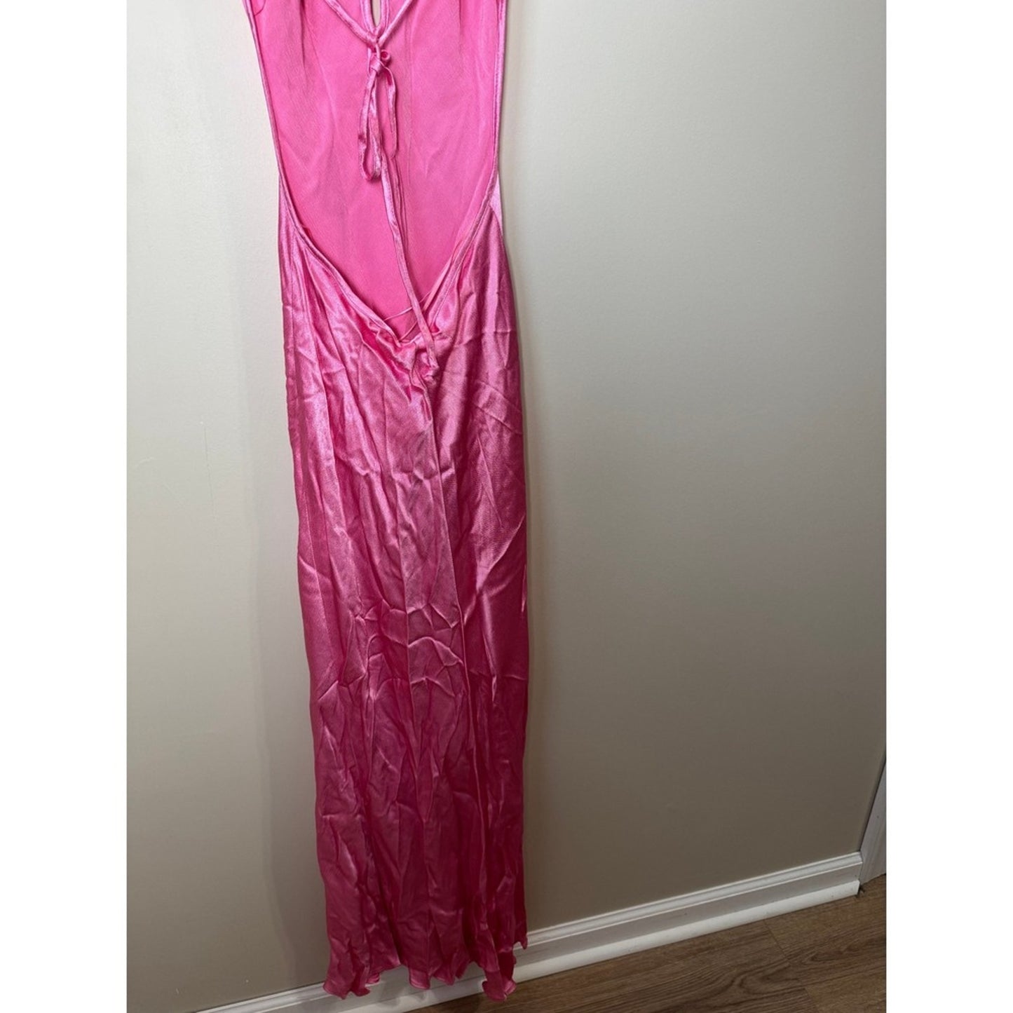 Bec + Bridge Pink Satin Maxi Dress V-Neck Open Back Formal Gown NEW