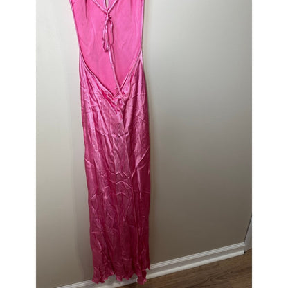 Bec + Bridge Pink Satin Maxi Dress V-Neck Open Back Formal Gown NEW