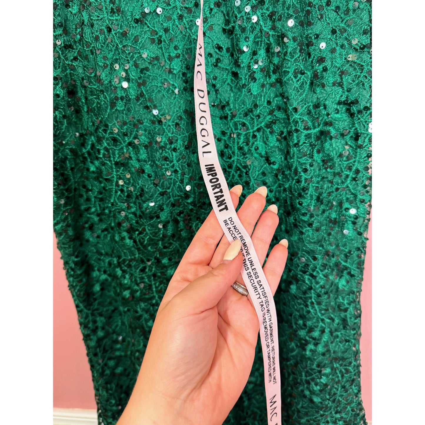 NEW NWT Mac Duggal Embellished Wrap Over Long Sleeve Gown Green Style 68016 Size 6