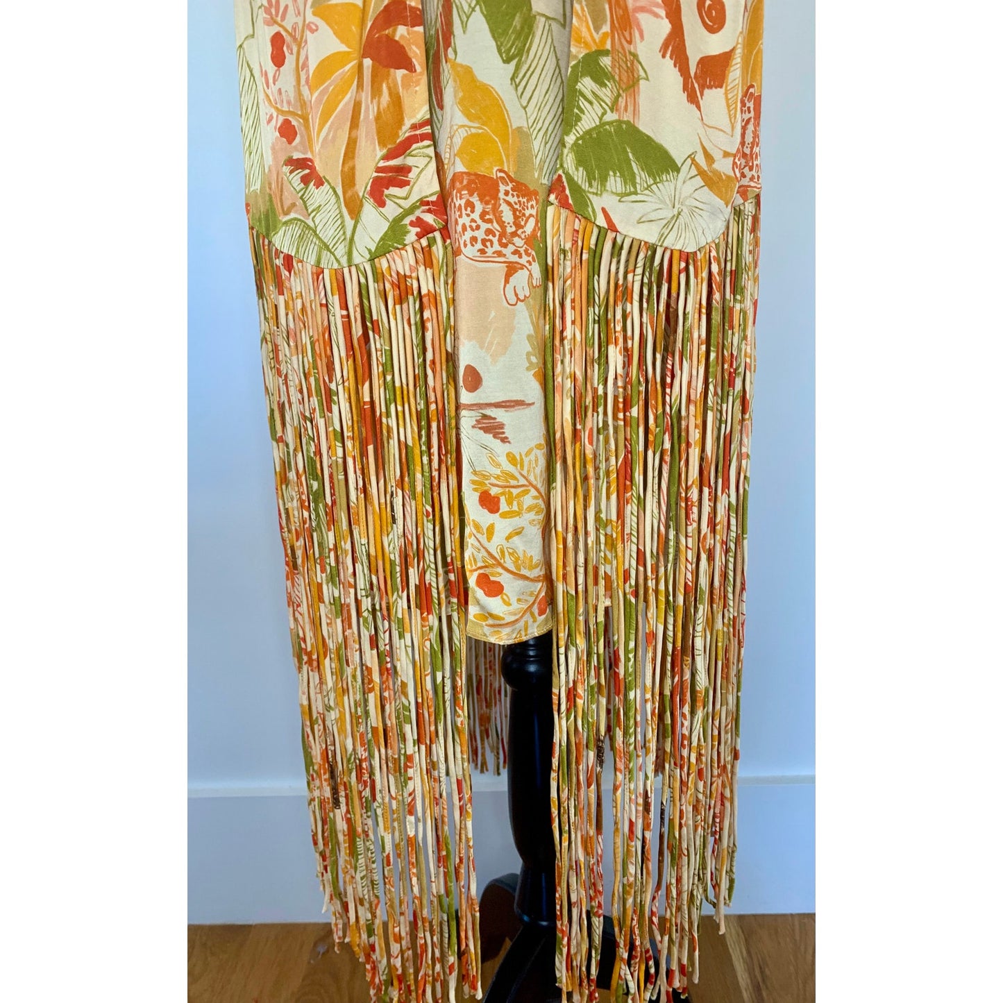 Farm Rio Leopard Forest Sand Mini Dress Multicolor Small Fringe Hem Halter Neck
