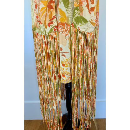 Farm Rio Leopard Forest Sand Mini Dress Multicolor Small Fringe Hem Halter Neck