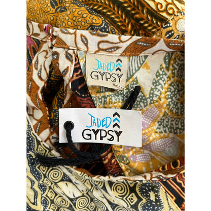 NEW NWT Jaded Gypsy Patchwork Midi Dress High Neck Gold/Brown Size S/M