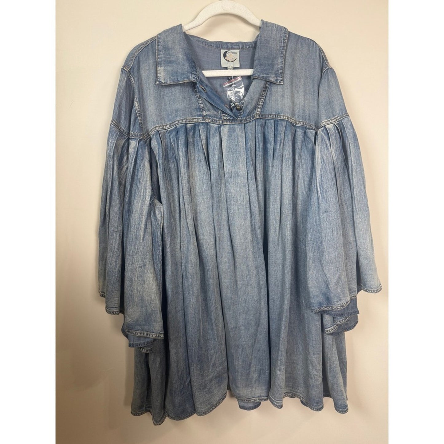 Jaded Gypsy Denim Babydoll Tunic Dress Blue Light Wash Oversized Boho O/S