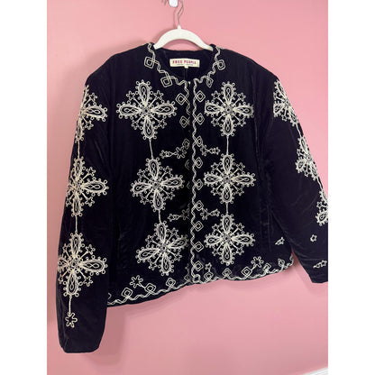 Free People Mia Embroidered Jacket Black Velvet Size Large