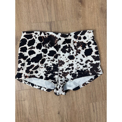 Show Me Your Mumu Cow Print High Waisted Hot Pants Shorts Womens Medium Black
