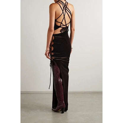MONSE BROWN VELVET CUT OUT LACE UP DRESS SZ 8