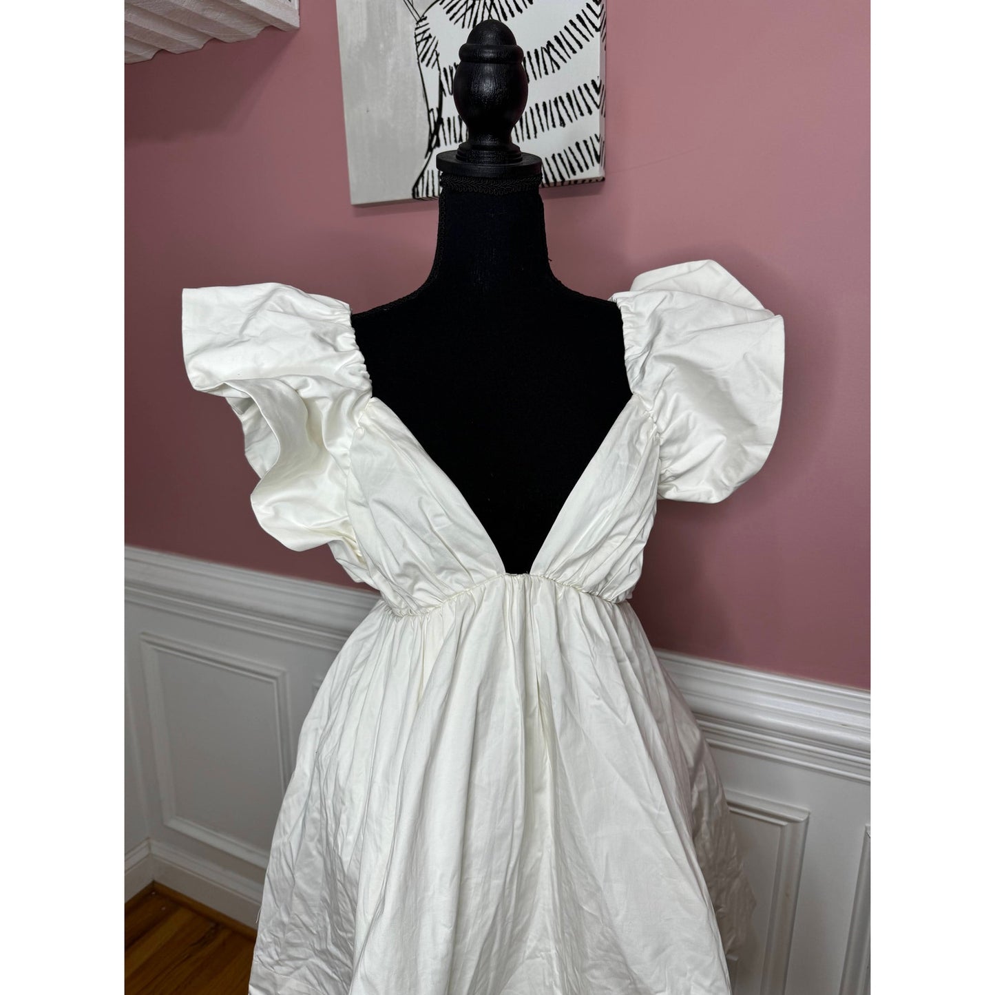 For Love & Lemons Clementine Mini Dress in White Large Stretch Lined Pleated