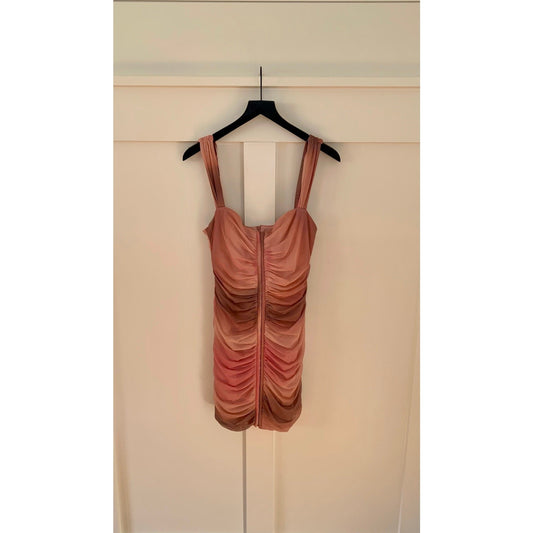Zara Patterned Tulle Mini Dress in Mauve Ombre Large Sleeveless Lined Party