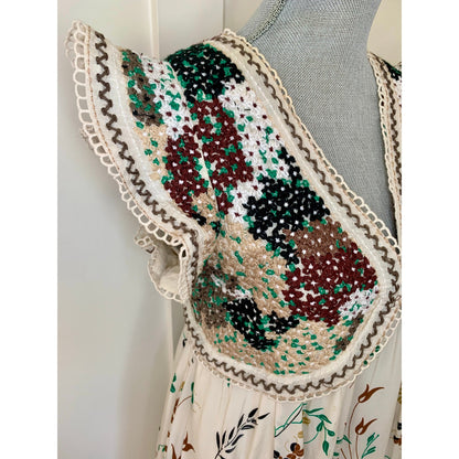 Anthropologie Printed V-Neck Maxi Dress Size 6 Floral Embroidered Lined Boho