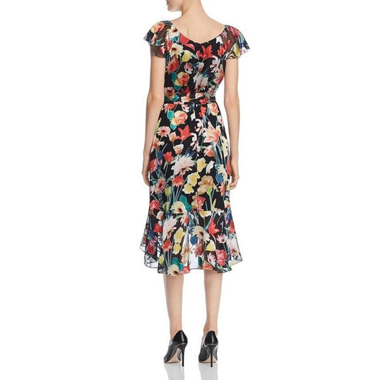 Elie Tahari Ryder V-neck Floral Dress Black Multi Size 4