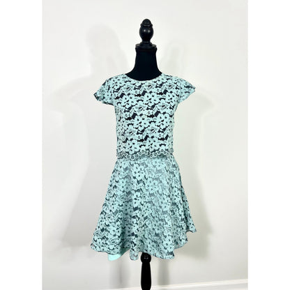 Alexis Tovi Lace Crop Top & Skirt Two Piece Set in Misty Blue Small Floral Lined
