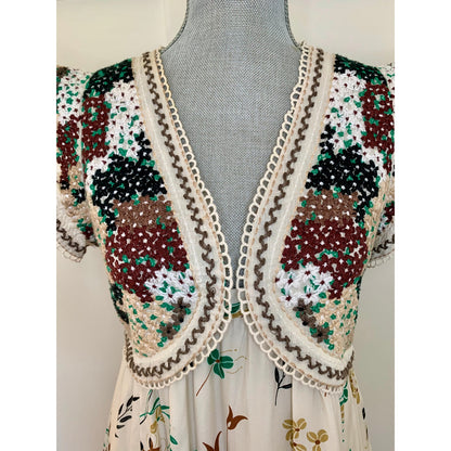 Anthropologie Printed V-Neck Maxi Dress Size 6 Floral Embroidered Lined Boho