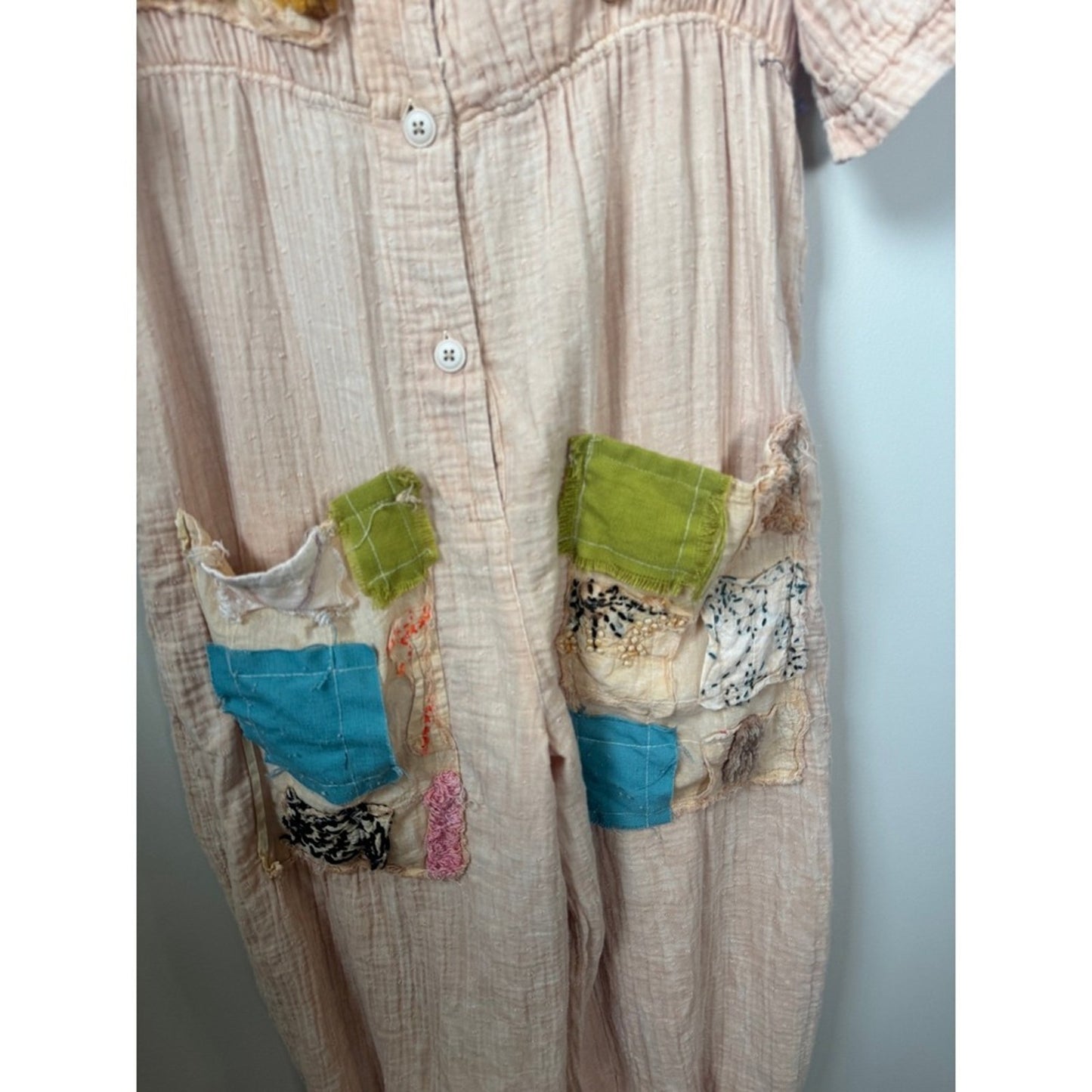Jaded Gypsy Peach Gauze Patchwork Jumpsuit Boho to Wear One Size Relaxed L/XL