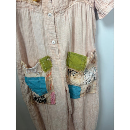 Jaded Gypsy Peach Gauze Patchwork Jumpsuit Boho to Wear One Size Relaxed L/XL