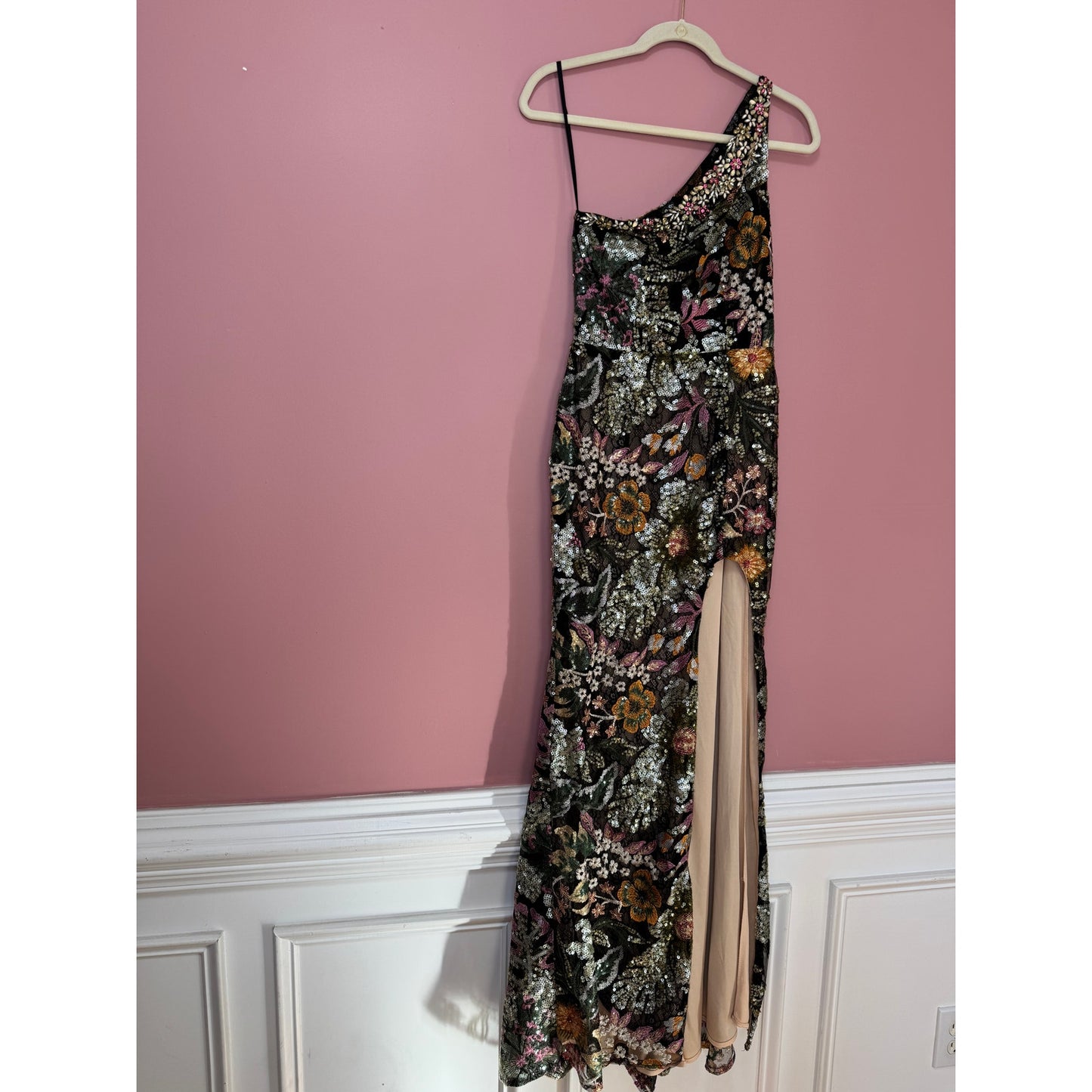 Mac Duggal Floral Embellished One Shoulder Dress Size 2 STYLE 49574