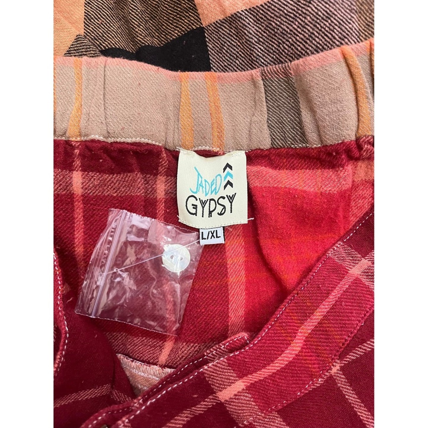 Jaded Gypsy Patchwork Plaid Wide Leg Pants Boho Festival Casual LXL