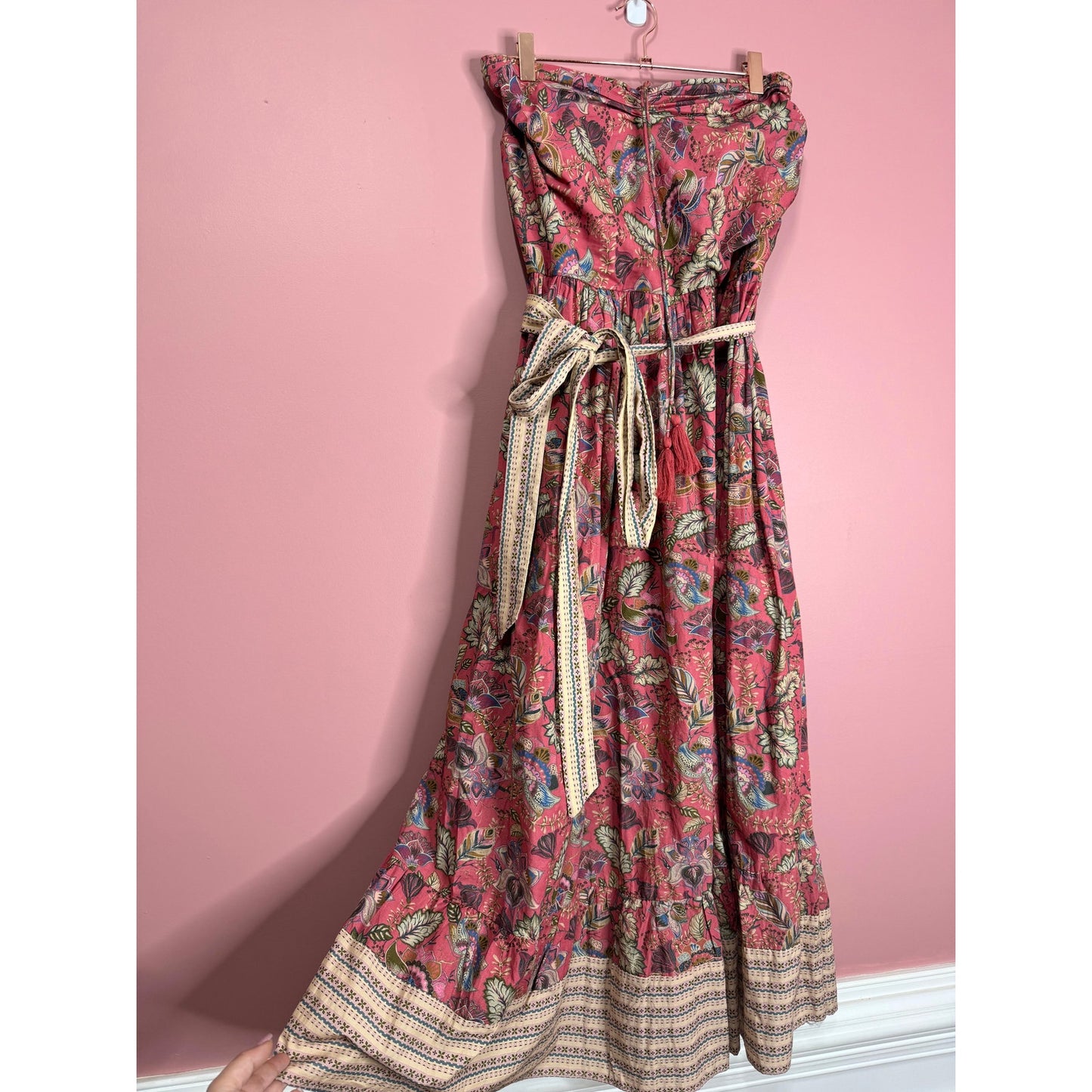 Anthropologie Let Me Be Boho Halter Maxi Dress in Brown Motif Size XL Floral