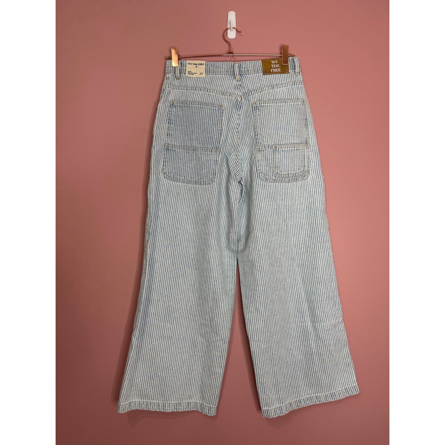 We The Free X Free People Piper Mid-Rise Crop Wide-Leg Jeans Size 25 Blue Stripe